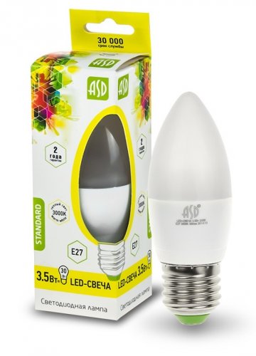 Лампа светодиодная ASD С37 Свеча E27 220В 3,5Вт 3000К картинка 